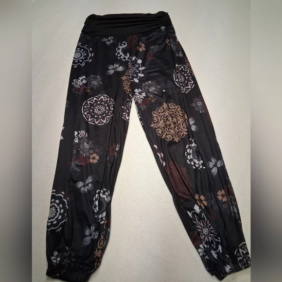 Bohemian Floral Black and Brown Women's Pants - Picture 1 of 4